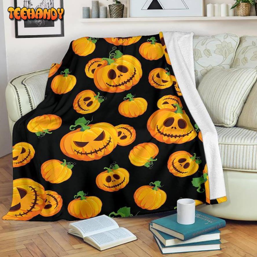 Halloween Scary Pumkins Sherpa Blanket Halloween Adult Blanket