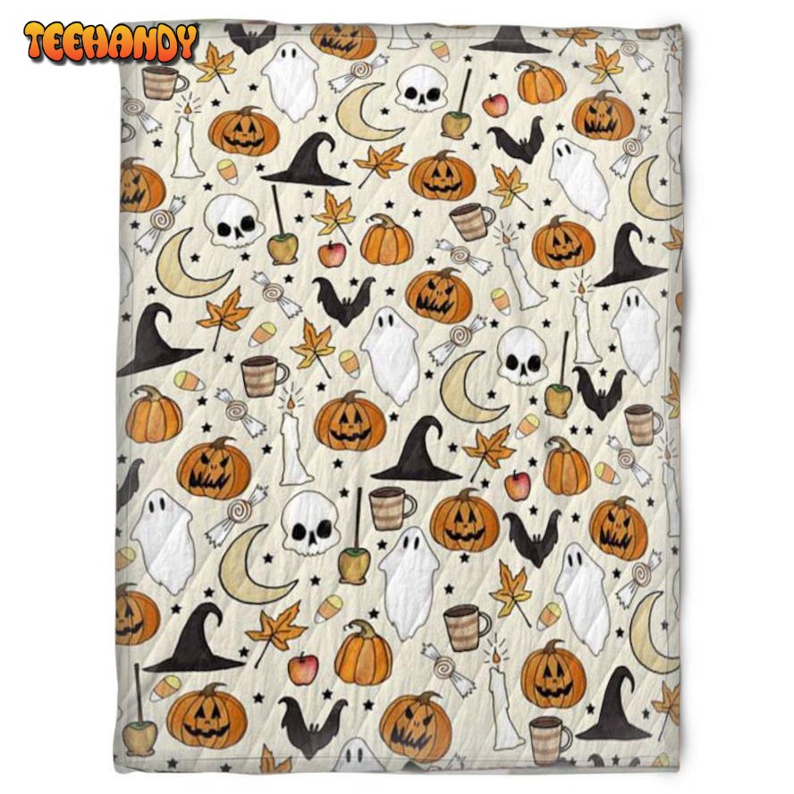 Halloween Spirit With Pumkins Sherpa Blanket Halloween Adult Blanket