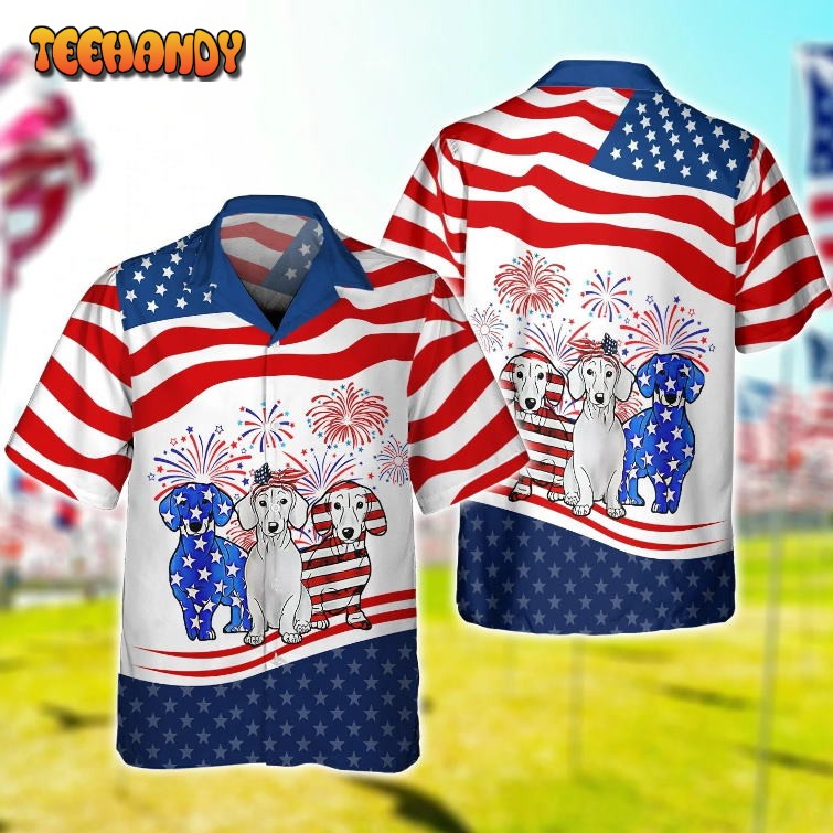 Happy 4Th Of July Dog Hawaiian Shirt In Usa Flag Background, Cool Dog