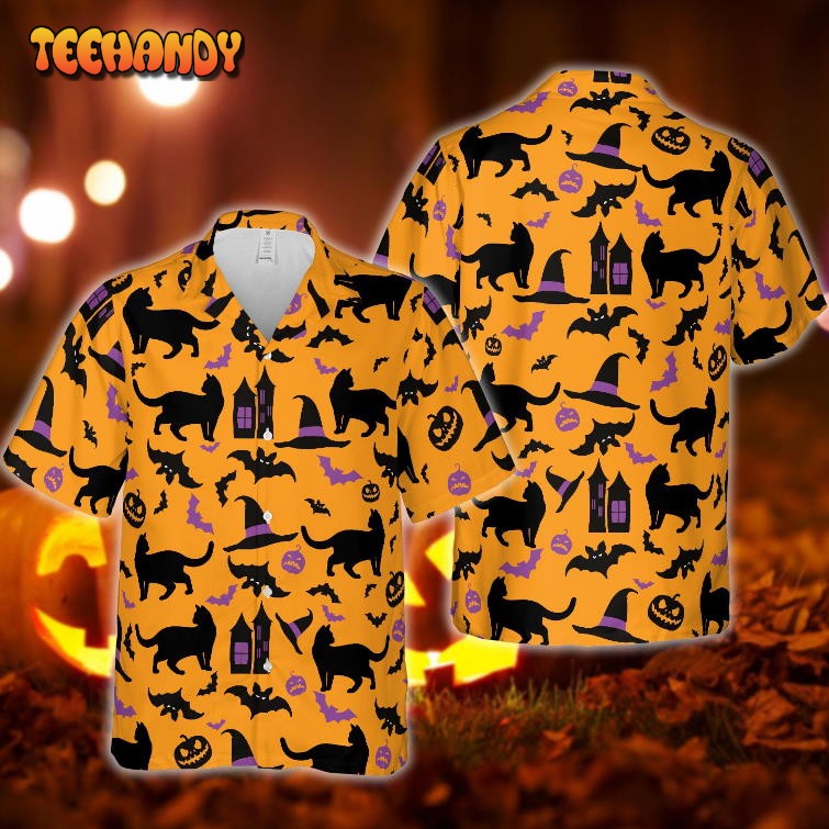 Happy Halloween Black Cat Hawaiian Shirt Men Women