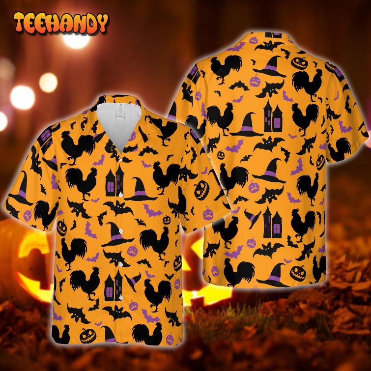 Happy Halloween Chicken Pattern Hawaiian Shirt Men Women