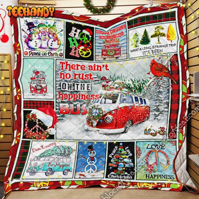 Happy Hippie Bus Christmas 3D Quilt Blanket