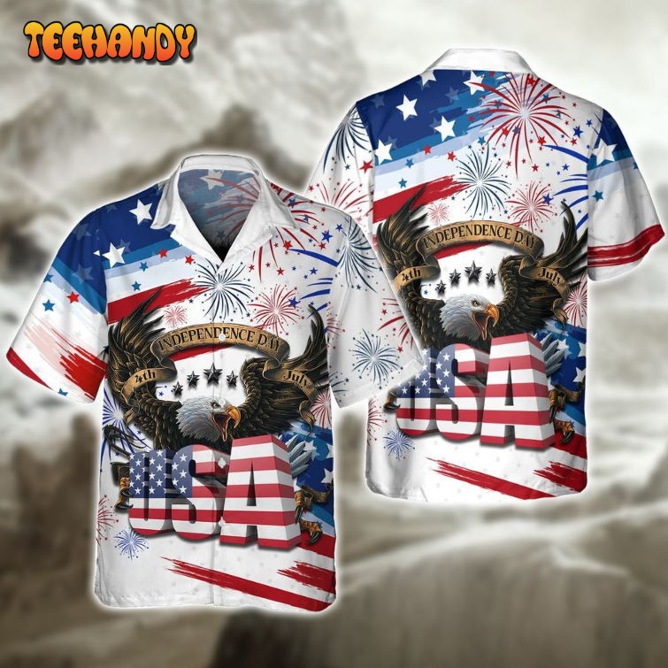 Happy Independence’s Day Usa Eagle 3D Hawaiian Shirts, Fourth Of Jul Aloha