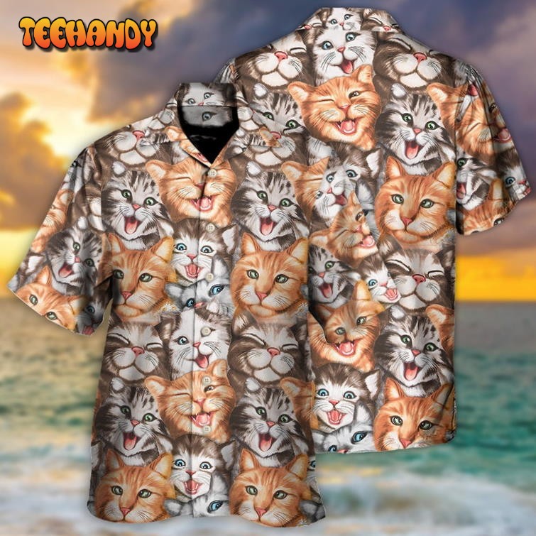 Happy Life With Funny Little Cat Hawaiian Shirt, Cute Cat Hawaii Shirt