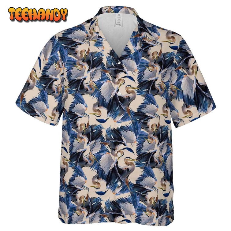 Hawaiian Camp Collar Short Sleeve Button-Down Shirt Heron Dance