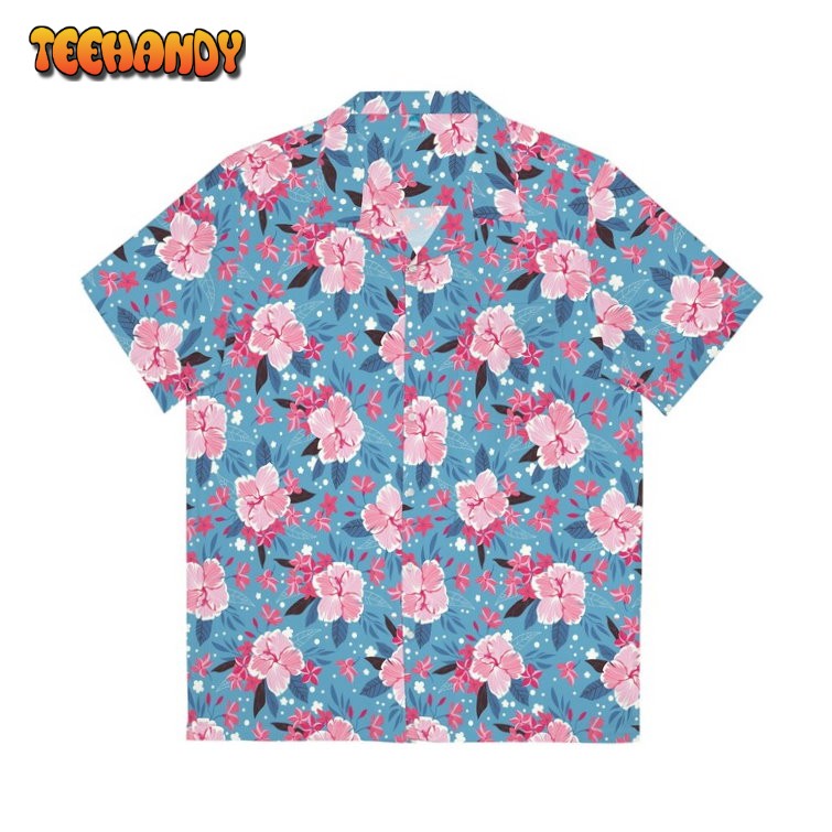 Hawaiian Style Blue and Pink Flowers Aloha Shirt, Tropical Hawaii Shirt