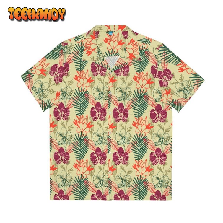 Hawaiian Style Green and Purple Tropical Floral Hawaiian Shirt Aloha Shirt