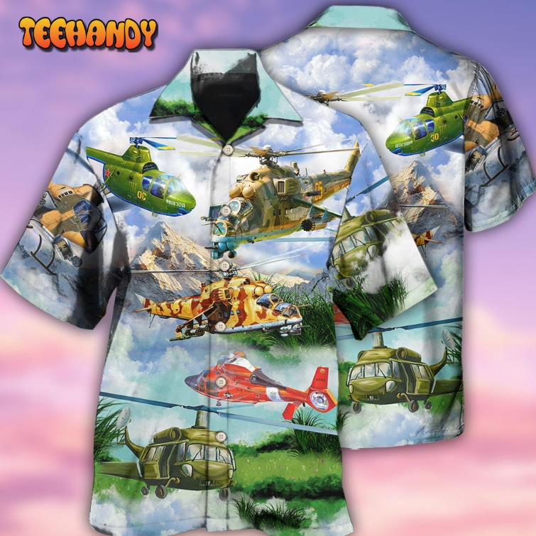 Helicopter Real Pilots Don’t Need Runway Mountain Sky Hawaiian Shirt