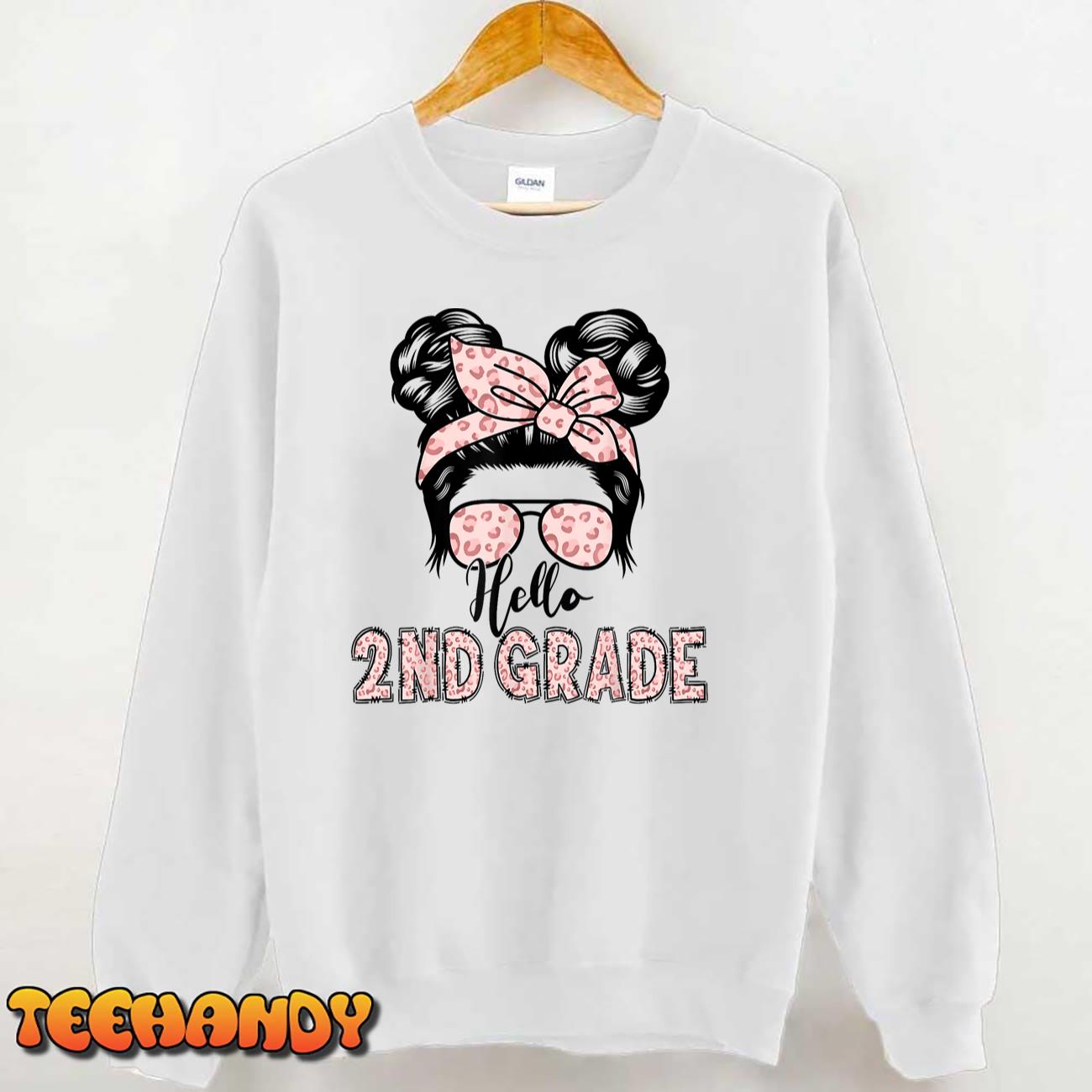 Hello 2nd Grade Messy Hair Bun Girl Back To School First Day T-Shirt