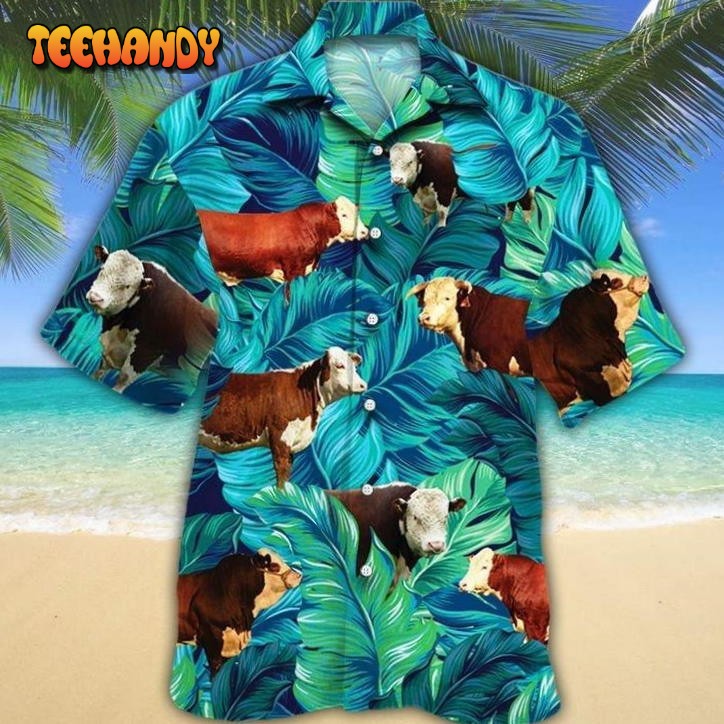 Hereford Cattle Hawaii Shirt Green Hereford Cattle Lovers Hawaiian Shirt