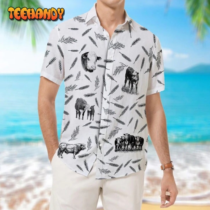 Hereford Cattle Pattern Hawaiian, Unisex Print Aloha Short Sleeve Casual Shirt