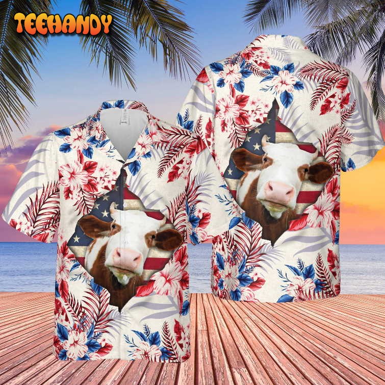 Hereford Face Hibiscus Flower All Over Printed 3D Hawaiian Shirt