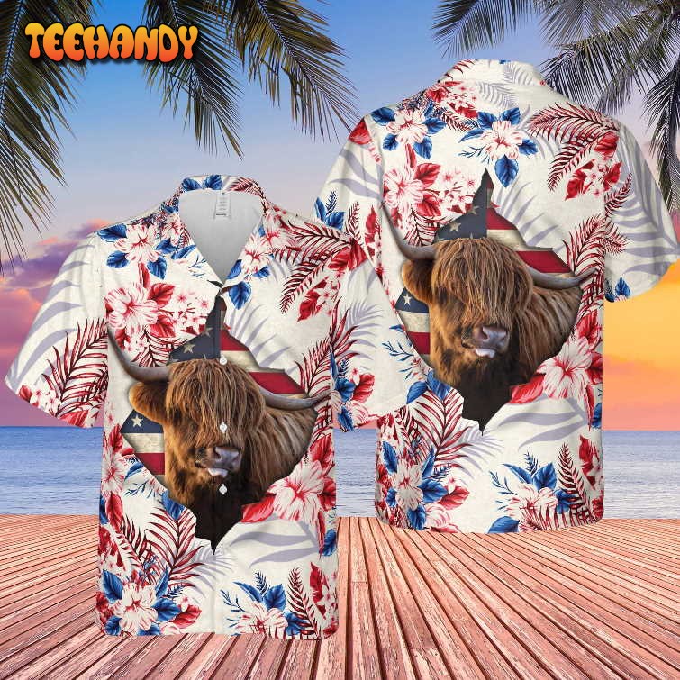 Highland Face Hibiscus Flower All Over Printed 3D Hawaiian Shirt