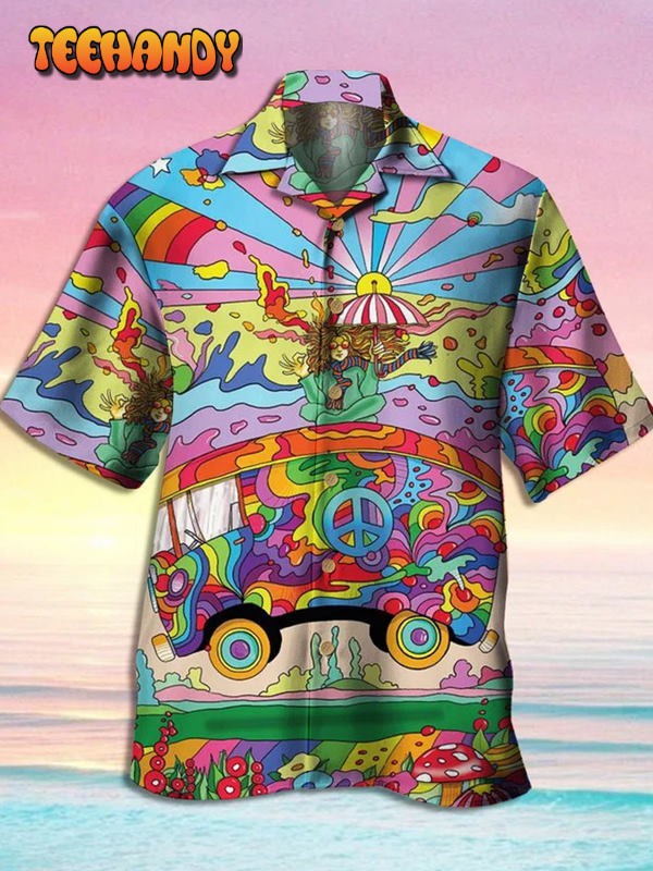 Hippie Casual Hawaiian Shirt, Gift For Hippie, Multicolor Hawaiian Shirt