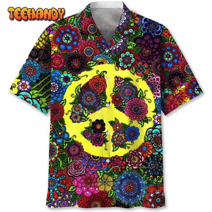 Hippie Flower Hawaiian Shirt, Colorful Hippie Floral Hawaii Beach Shirt