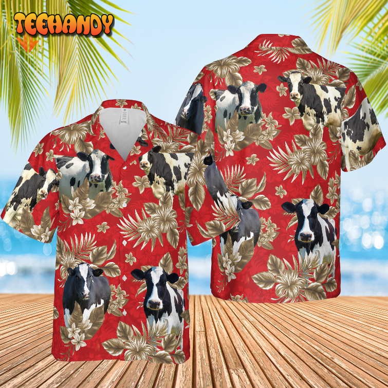 Holstein Friesian Cattle Lovers Aloha Pattern All Over Printed 3D Hawaiian Shirt