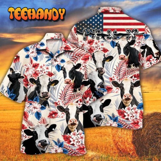 Holstein Friesian Cattle Lovers American Flag Hawaiian Shirt Unisex Print Aloha