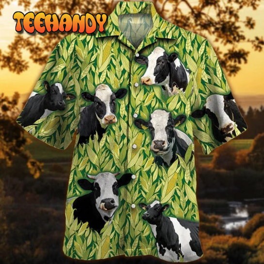 Holstein Friesian Cattle Lovers Corn Pattern Hawaiian Shirt Cow Hawaiian