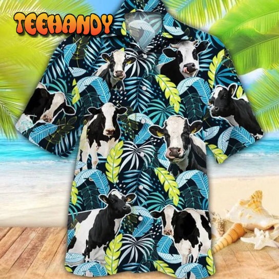 Holstein Friesian Cattle Lovers Jungle Leaves Hawaiian Shirt, Unisex Print Aloha