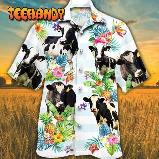 Holstein Friesian Cattle Lovers Tropical Flower Hawaiian Shirt, Unisex