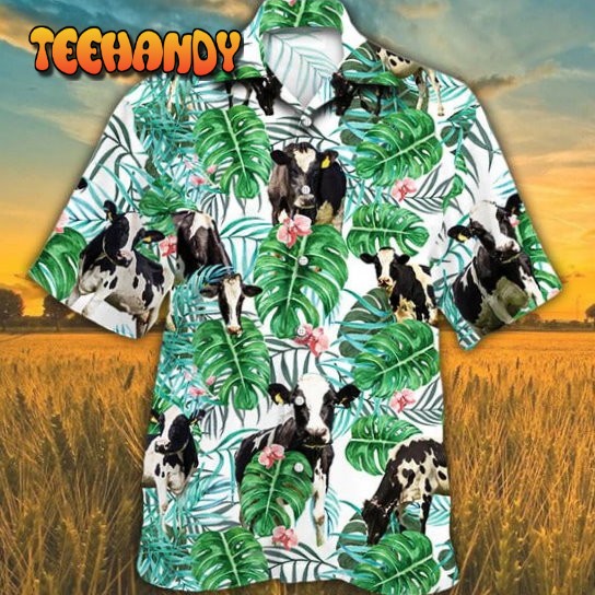 Holstein Friesian Cattle Lovers Tropical Plant Hawaiian Shirt, Unisex