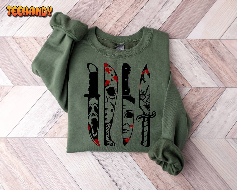 Horror Movie Characters In Knives Michael Halloween Shirt