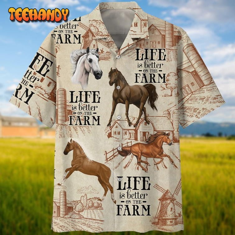 Horse Life Is Better On The Farm 3D Hawaiian Shirt, Horse Hawaiian Shirts