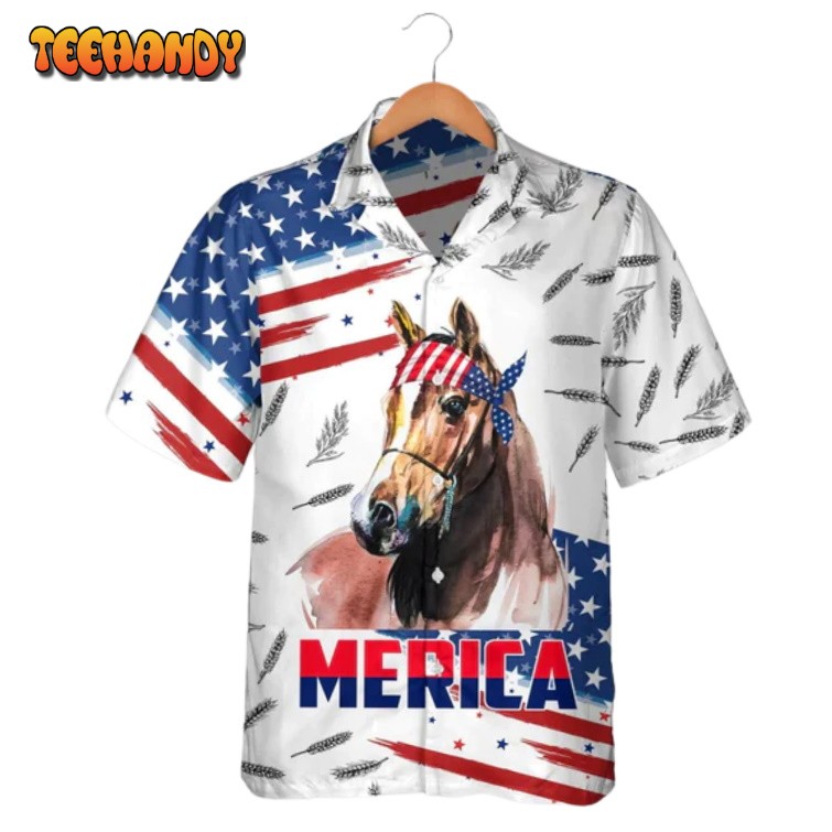 Horse Merica Hawaiian Shirt USA Flag Pattern