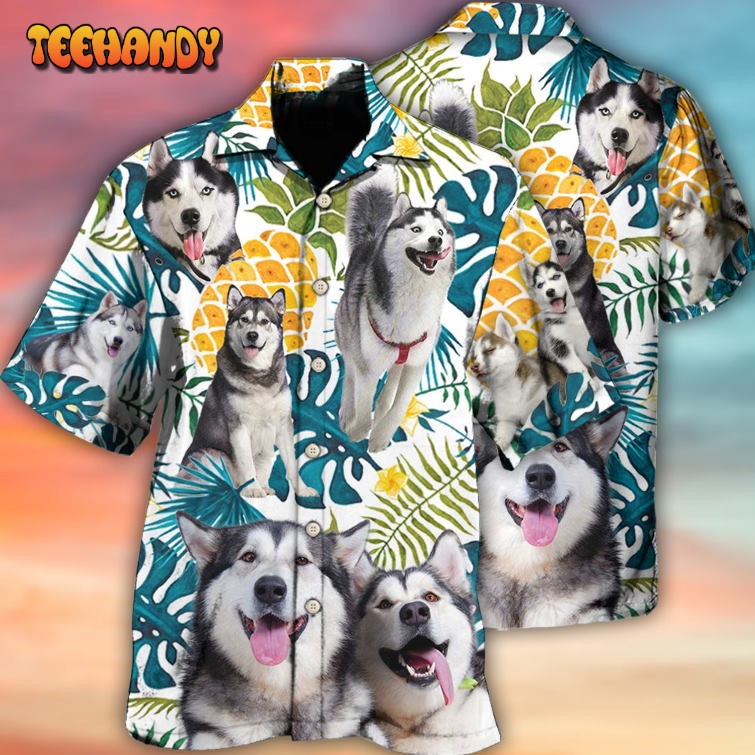 Husky Funny Husky Tropical Leaf Hawaiian Shirt