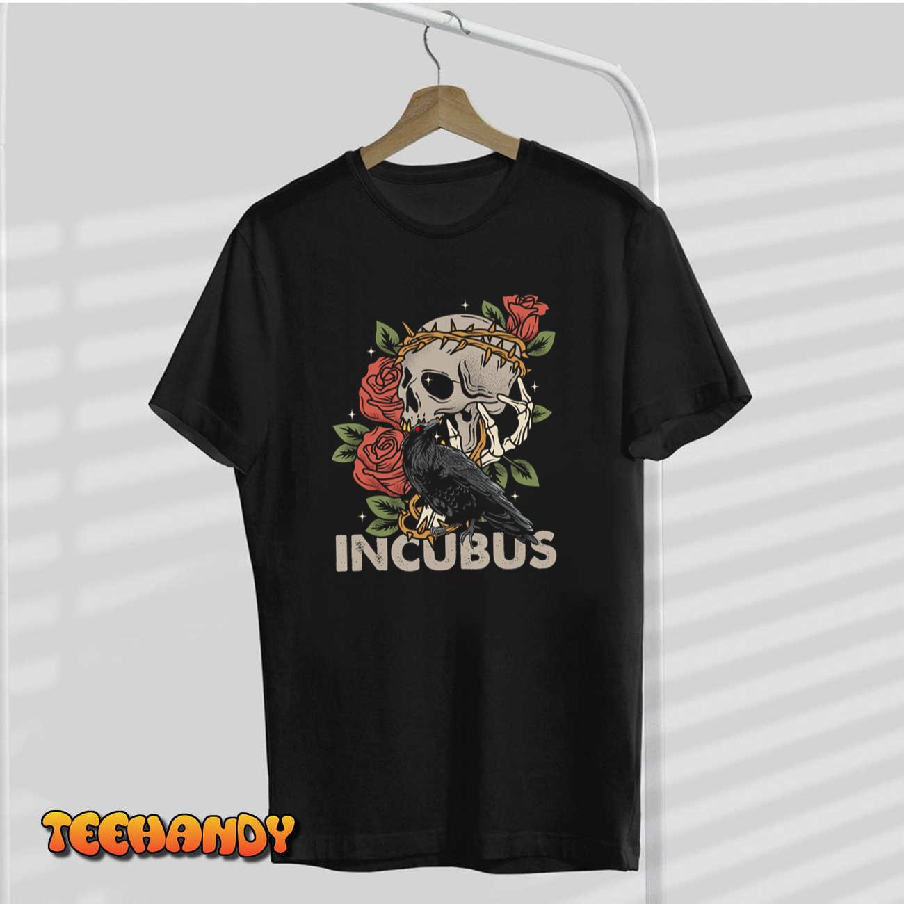 Incubus-Crow Left Skull Morning And Flower Halloween Graphic T-Shirt