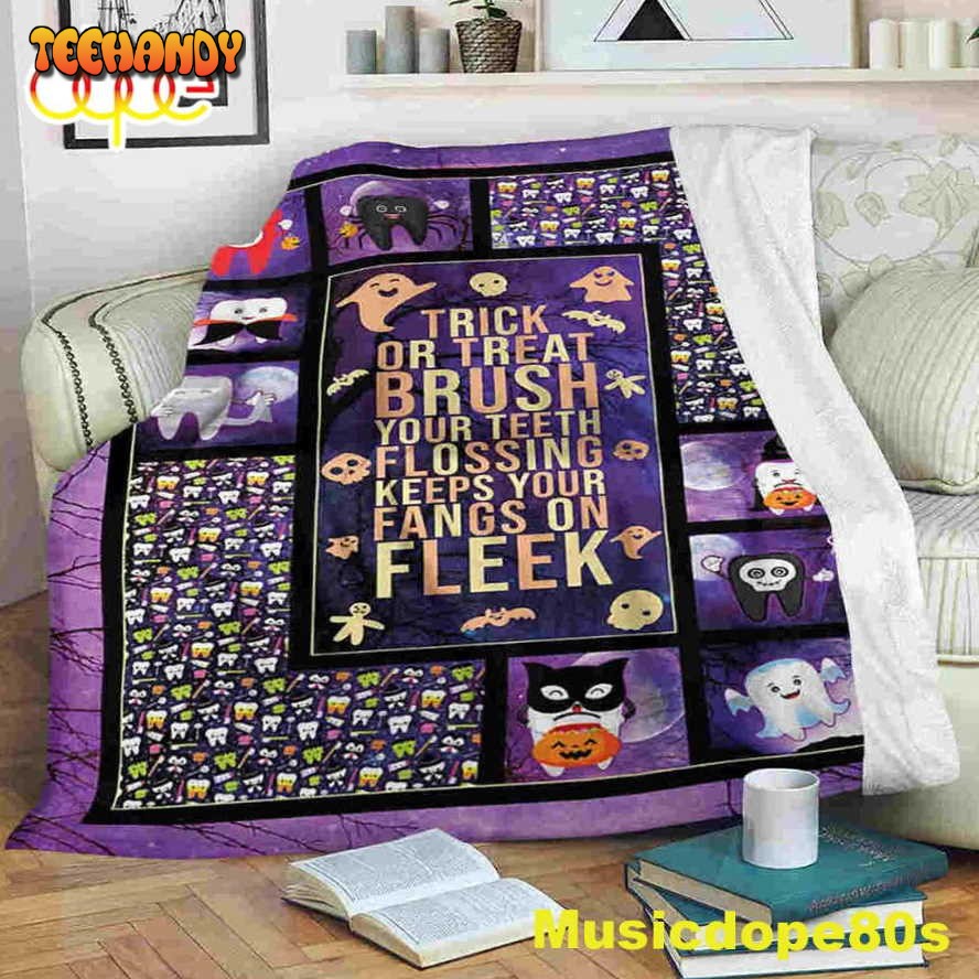 Keep Your Fangs On Fleek Dentist Halloween Sofa Fleece Throw Blanket