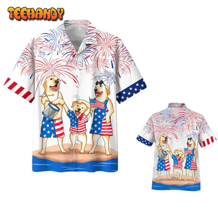 Labrador Family Hawaiian Shirt For Independence Day, Funny Dog Hawaii Beach