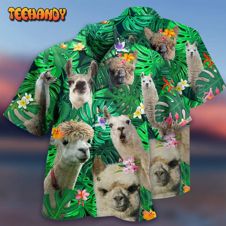 Lama Cute Love Green Leaves Hawaiian Shirt