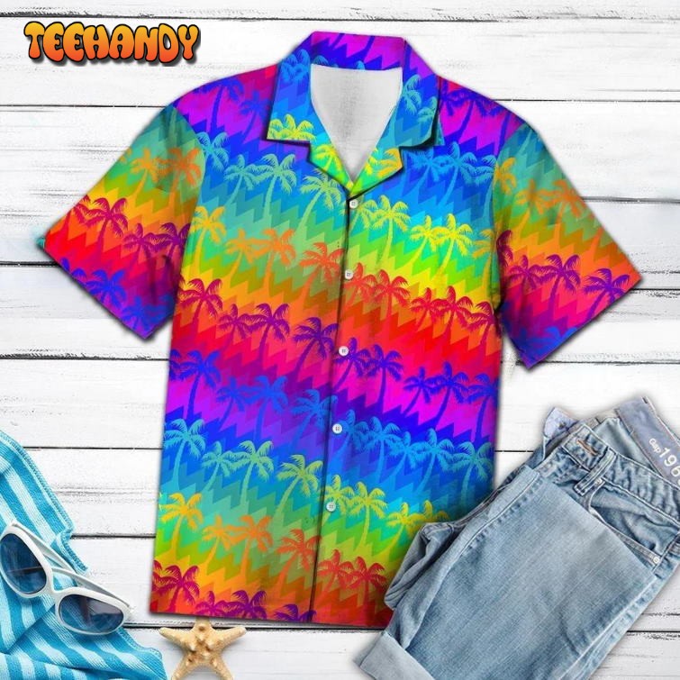 LGBT Hawaii Shirt Coconut Palm Tree LGBT Rainbow Color Hawaiian Aloha Shirt