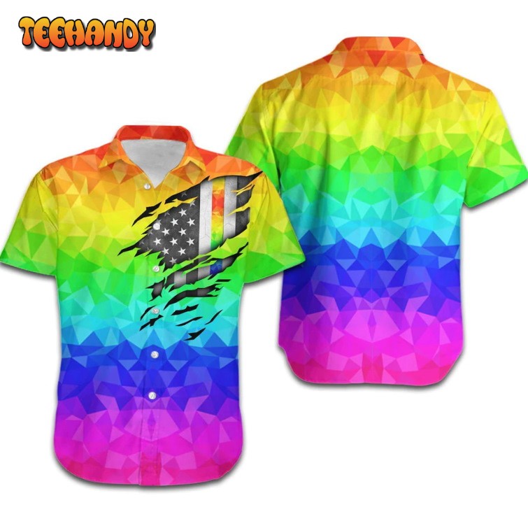 LGBT Pride Hawaiian Shirt Rainbow Polygonal American Flag Inside Aloha Shirt