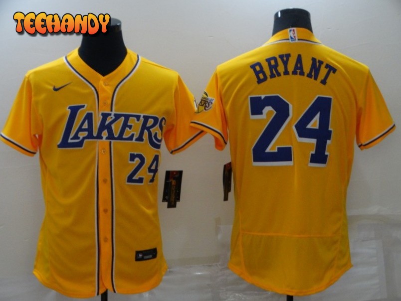 Los Angeles Lakers X Dodgers 24 Kobe Bryant Gold Authentic Baseball Jersey