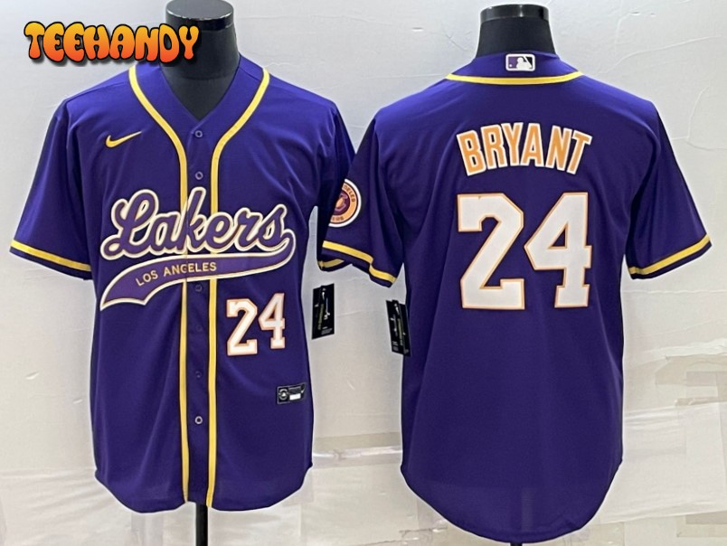 Los Angeles Lakers X Dodgers 24 Kobe Bryant Purple Baseball Jersey