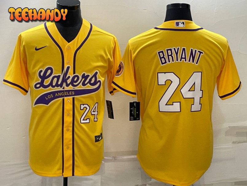 Los Angeles Lakers X Dodgers 24 Kobe Bryant Yellow Baseball Jersey