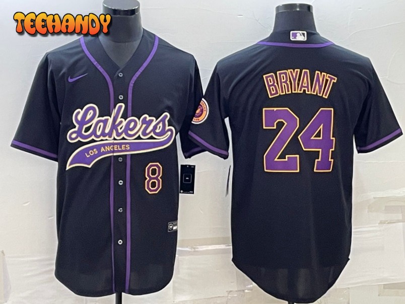 Los Angeles Lakers X Dodgers 8 24 Kobe Bryant Black Baseball Jersey