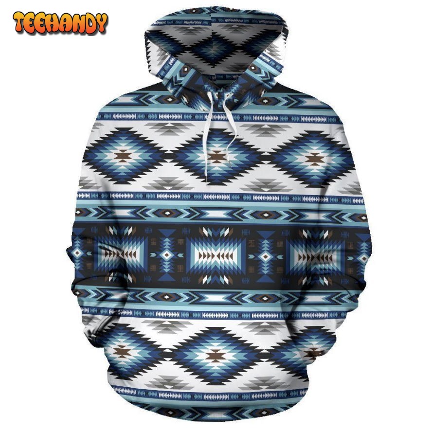 Navajo Dark Blue Print Pattern Pullover 3D Hoodie For Men Women