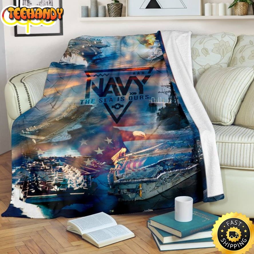 Navy The Sea Is Ours Fleece Throw Blanket