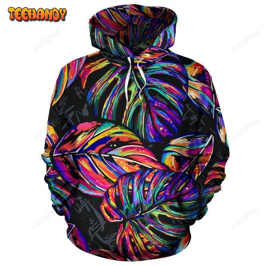 Neon Color Tropical Palm Leaves Pullover 3D Hoodie All Over 3D Printed Hoodie