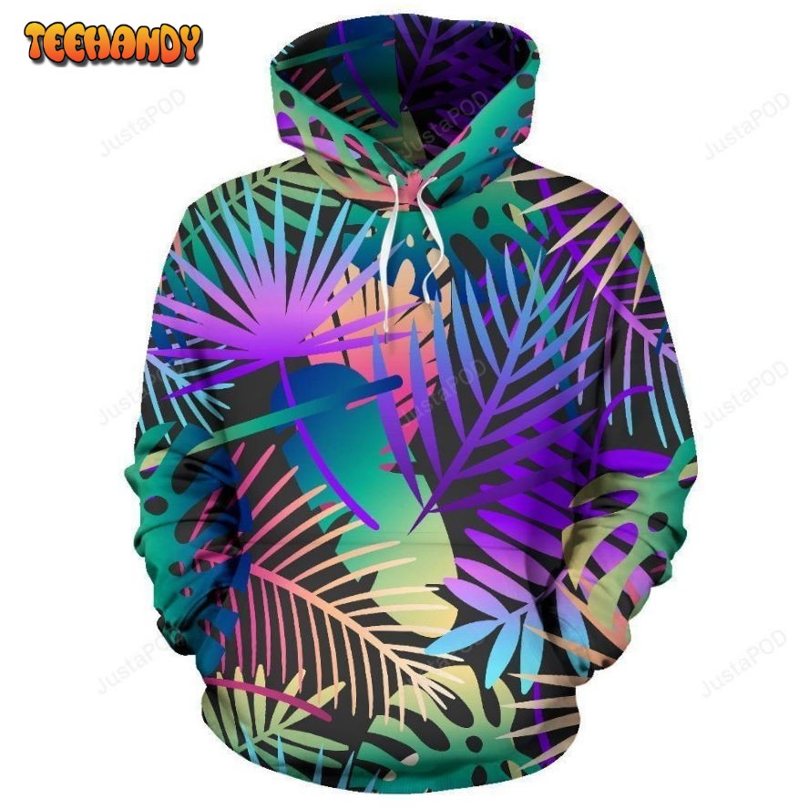 Neon Flower Tropical Palm Leaves Pullover 3D Hoodie For Men Women All Over 3D