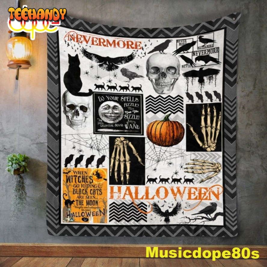 Nevermore Black Cats And Raven Halloween Fleece Blanket