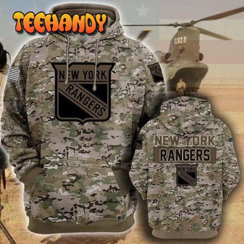 New York Rangers Camouflage Veteran Zip 3D Hoodie All Over Print