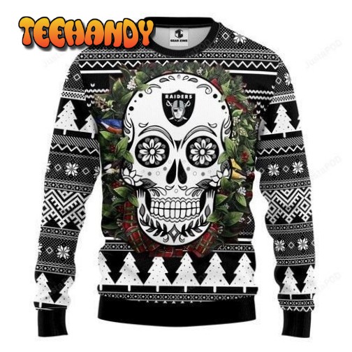 Nfl Oakland Raiders Skull Flower Ugly Christmas Sweater