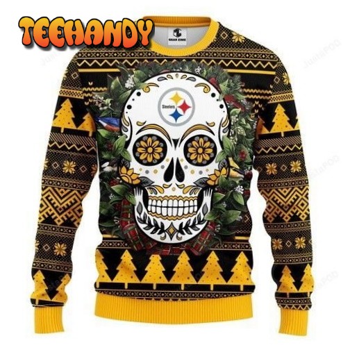 Nfl Pittsburgh Steelers Skull Flower Ugly Christmas Sweater