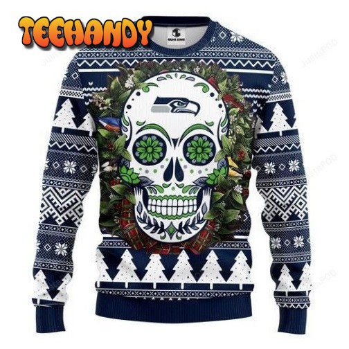 Nfl Seattle Seahawks Skull Flower Ugly Christmas Sweater