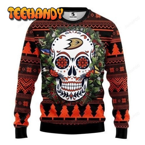 Nhl Anaheim Ducks Skull Flower Ugly Christmas Sweater