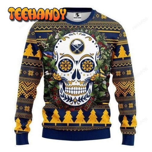 Nhl Buffalo Sabres Skull Flower Ugly Christmas Sweater, Ugly Sweater